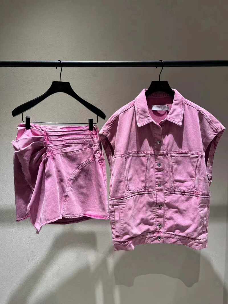 IRO粉色廓形纯棉牛仔马甲宋轶女