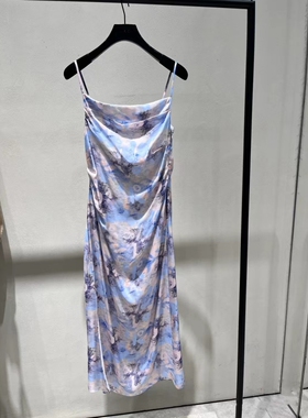 PEACH IRO2026新款写意印花连衣裙吊带开叉浪漫莫奈画作法式女