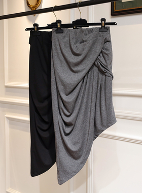 PEACH IRO2026新款感包臀鱼尾裙不规则褶皱半身裙中长款半裙