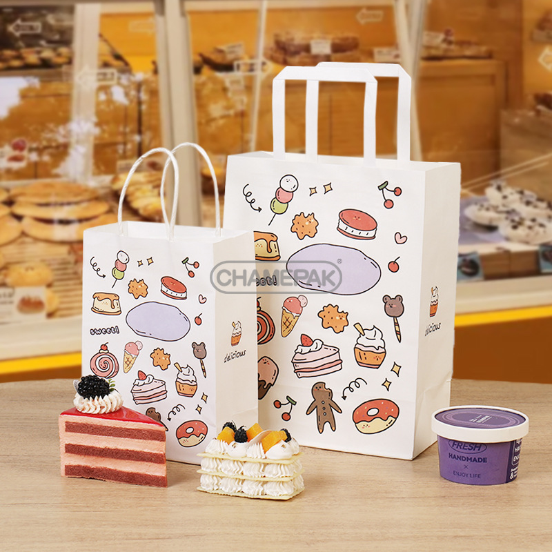 手提袋纸袋定制可回收印刷LOGO外卖食品棕色纸袋牛皮纸袋带手柄包