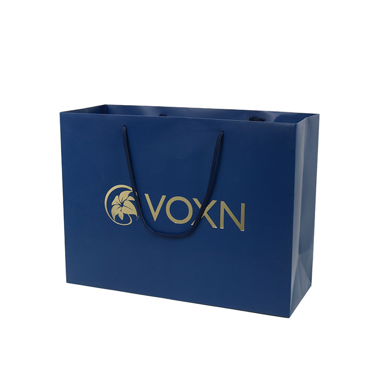 手提袋纸袋定制Gold Foiled Blue Lovely Bag Clear Printing Cus