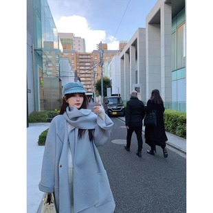 曼宁顿大衣 高比例90进口澳毛双面呢 中长款翻领插肩袖大衣+围巾