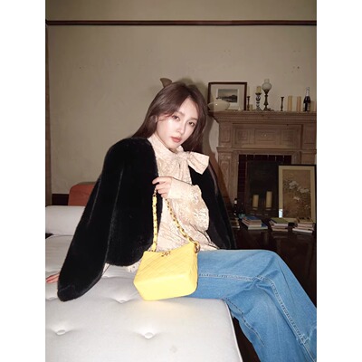 娇矜千金 环葆皮草 看起来很贵！裘皮工艺 逼真仿水貂毛V领短外套