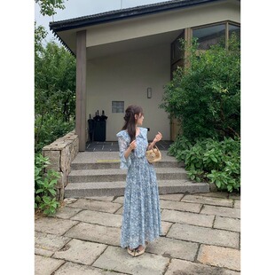 Romantic幽兰之境 浪漫度假~ 法式荷叶边碎花连衣裙长裙/短袖衬衫