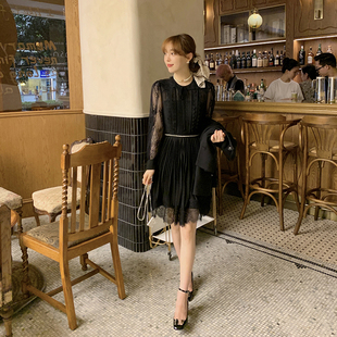 【镇场蕾丝裙】礼服感连衣裙女夏季纯欲风短款长袖蕾丝裙