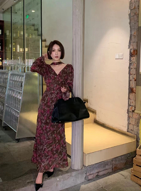 新中式【昔花间】重工流苏烧花定制料 马蹄袖绒里连衣裙 冬季可穿