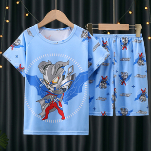 小男孩宝宝女童薄款 夏季 卡通赛罗家居服套装 短裤 棉质 儿童睡衣短袖