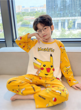 儿童睡衣春秋夏天家居服套装薄款男女小孩中大童可爱宝可梦皮卡丘
