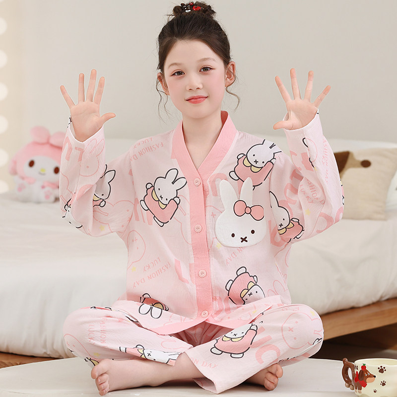 儿童睡衣春秋季长袖薄款云朵棉卡通休闲男女孩家居服套装可爱大童