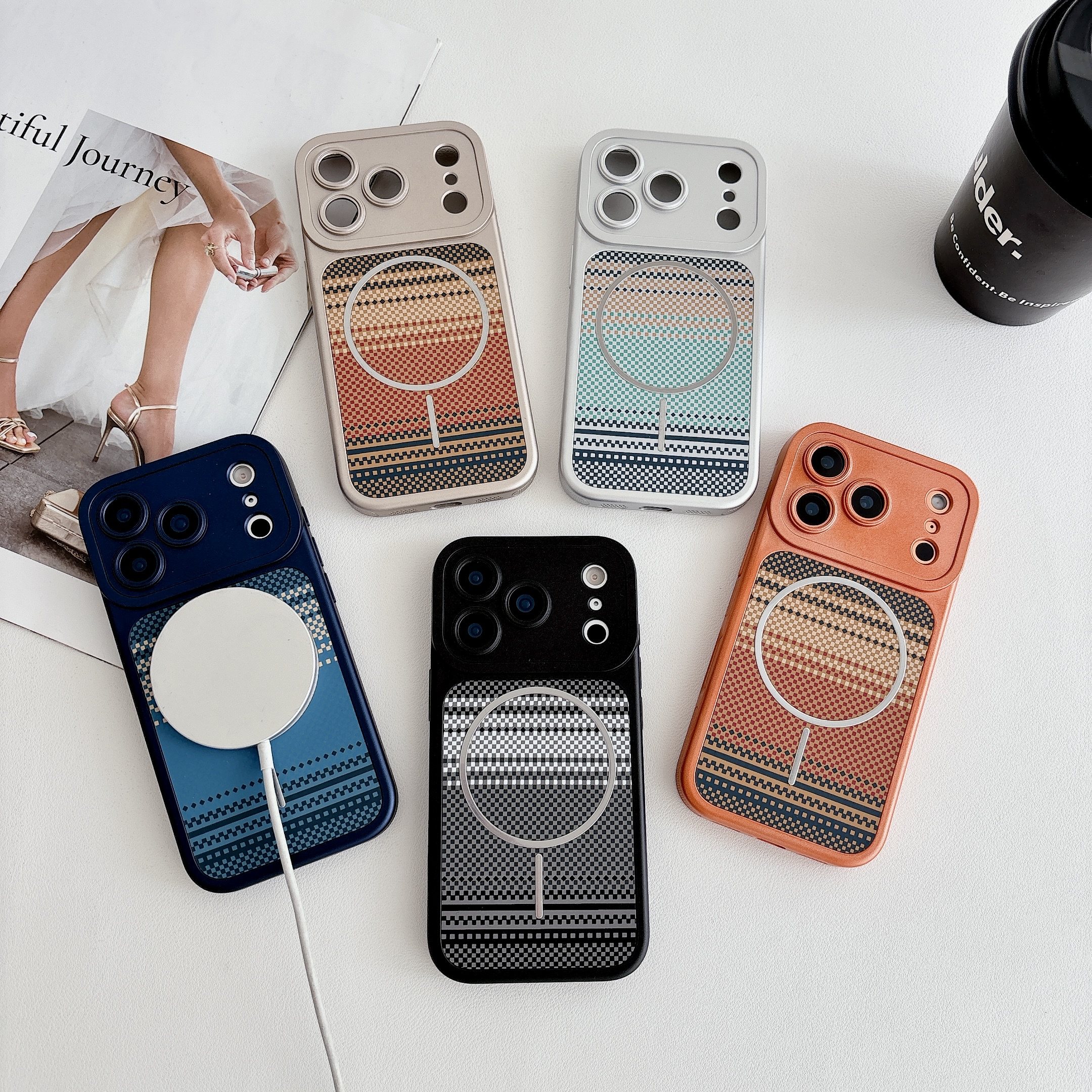 ins高颜值凯夫拉纹磁吸iPhone17ProMax适用苹果16promax手机壳新款15男女14情侣pro磨砂13全包Ai按键PM防摔套