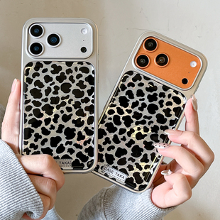 ins韩风银灰黑色豹纹适用苹果17promax手机壳iphone16pro新款15银边滴胶14高级感13女17全包防摔保护套pm个性