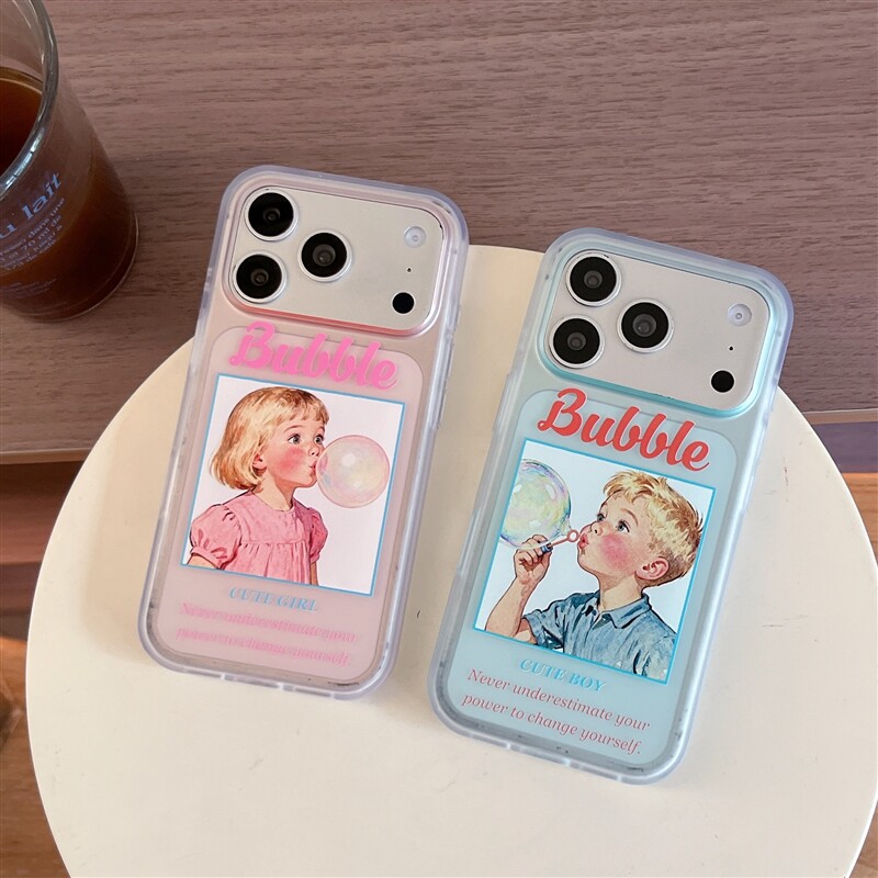 ins趣味吹泡泡美国小孩卡通适用于苹果17promax手机壳iphone16新款15高级感17pro全包硅胶防摔超薄情侣男女软