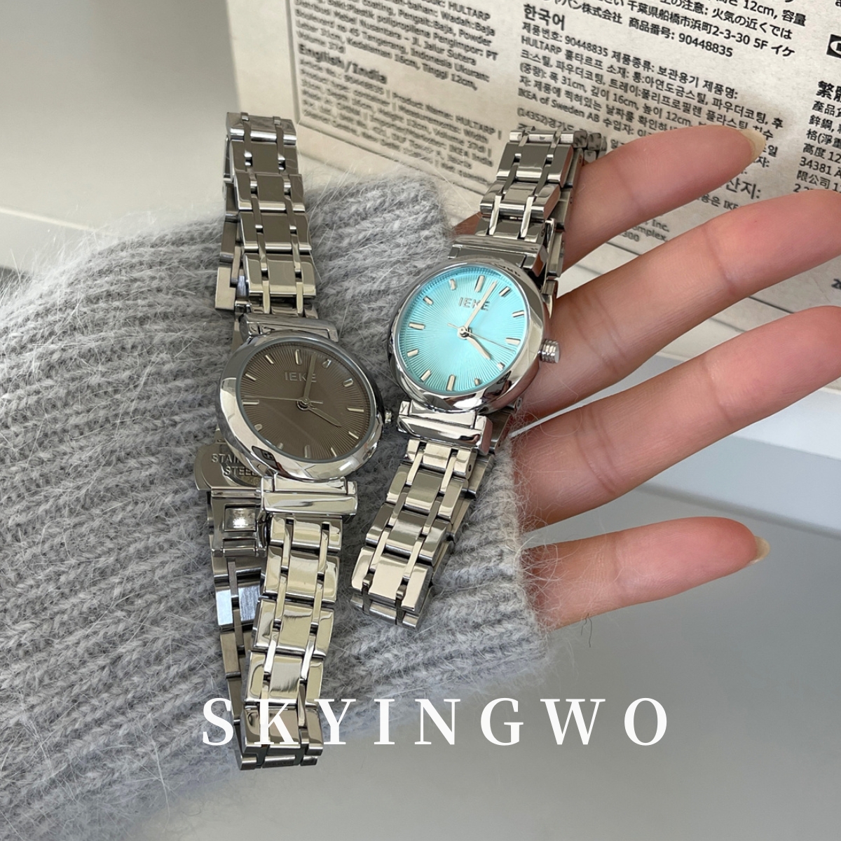 sky复古轻奢复古钢带手表石英表