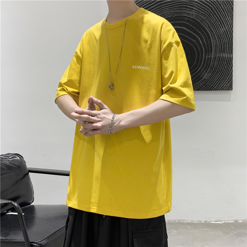 T101夏季男士潮流印花短袖T恤宽松休闲半袖上衣黄色,男装T恤,电商B369（原A024）