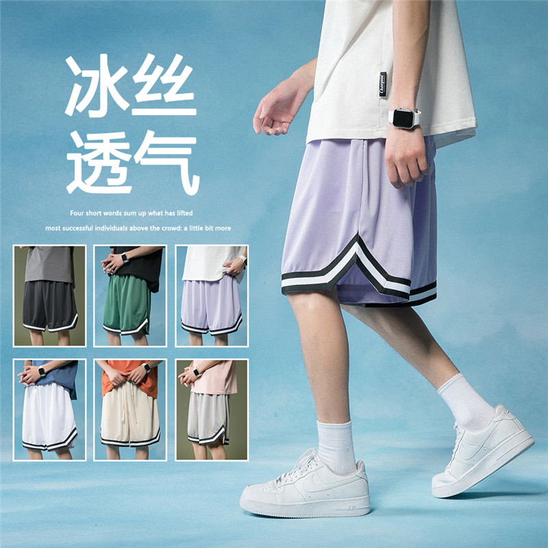 冰丝超凉爽！男士运动裤夏季眼冰丝五分裤男宽松薄款运动篮球短裤,男装休闲裤,电商B369（原A024）