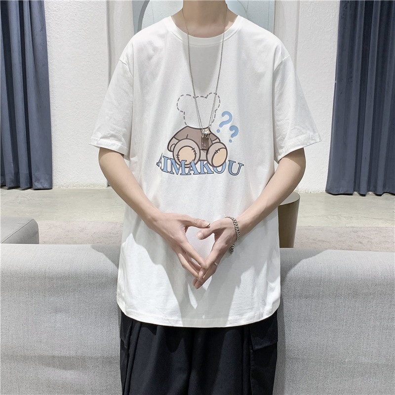 T109  短句  夏季男士小熊印花短袖T恤宽松圆领体恤图片