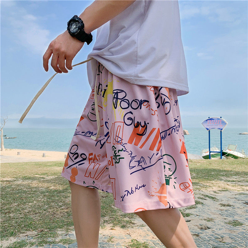    夏季眼运动五分裤男宽松休闲冰丝沙滩短裤图片