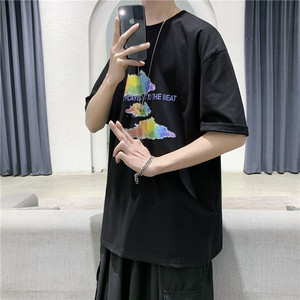T106-P25短句夏季新款潮流印花T恤男宽松休闲半袖打底衫