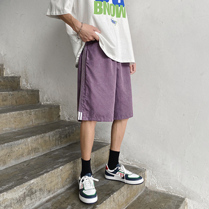 K709-P20    夏季大码宽松男侧边条纹运动裤男港风休闲五分短裤图片