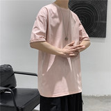 T101夏季新款印花短袖T恤男士宽松短句潮流半袖体恤粉色，男装T恤，电商B369（原A024）