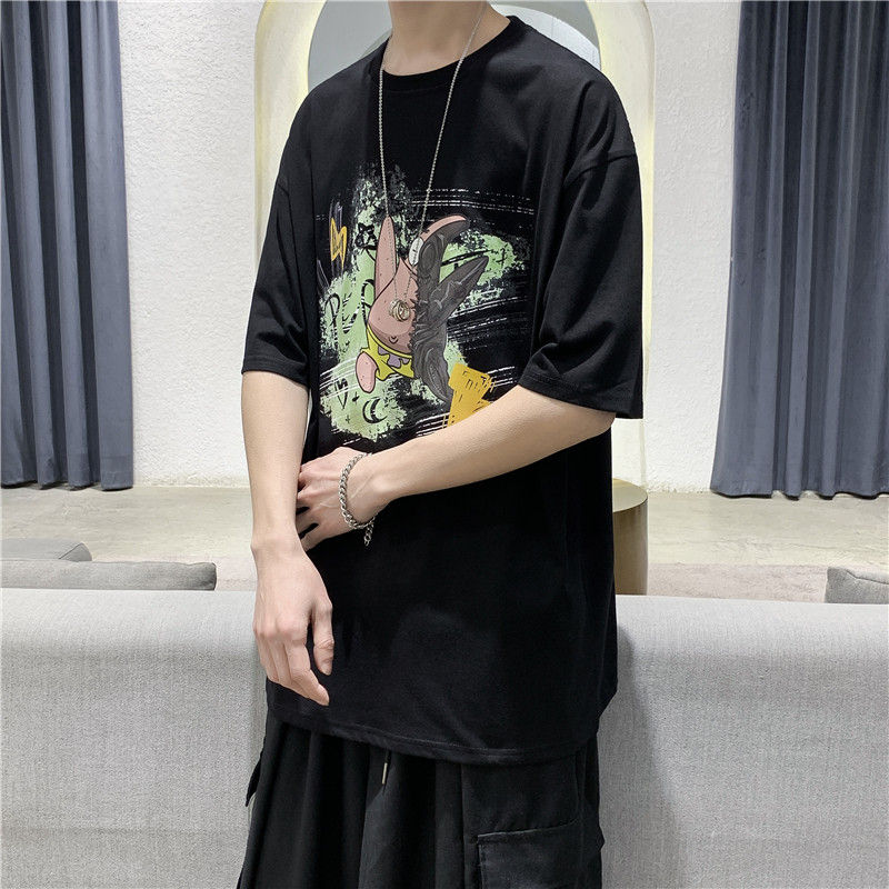 T112短句夏季男士宽松潮流半袖T恤青春流行印花圆领短袖,男装T恤,电商B369（原A024）