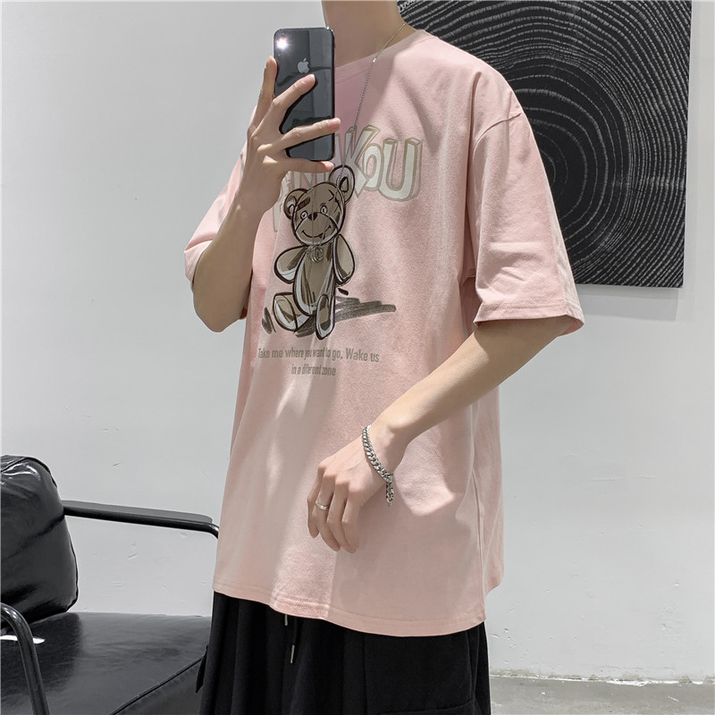 T110短句夏季男士小熊印花短袖T恤宽松休闲潮流打底衫,男装T恤,电商B369（原A024）