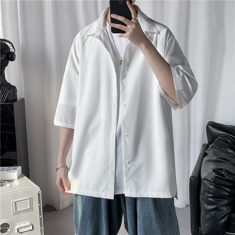 C01-特批夏季新款纯色七分袖衬衫男宽松百搭薄款短袖衬衣,男装衬衫,电商B369（原A024）