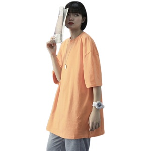 T100-P15   夏季新款宽松百搭纯色圆领短袖T恤男女休闲上衣 桔色图片
