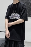 T113短句夏季男士斑马纹印花短袖T恤宽松休闲圆领打底衫，男装T恤，电商B369（原A024）