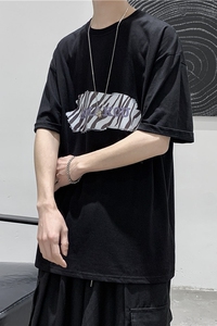 T113  短句  夏季男士斑马纹印花短袖T恤宽松休闲圆领打底衫图片