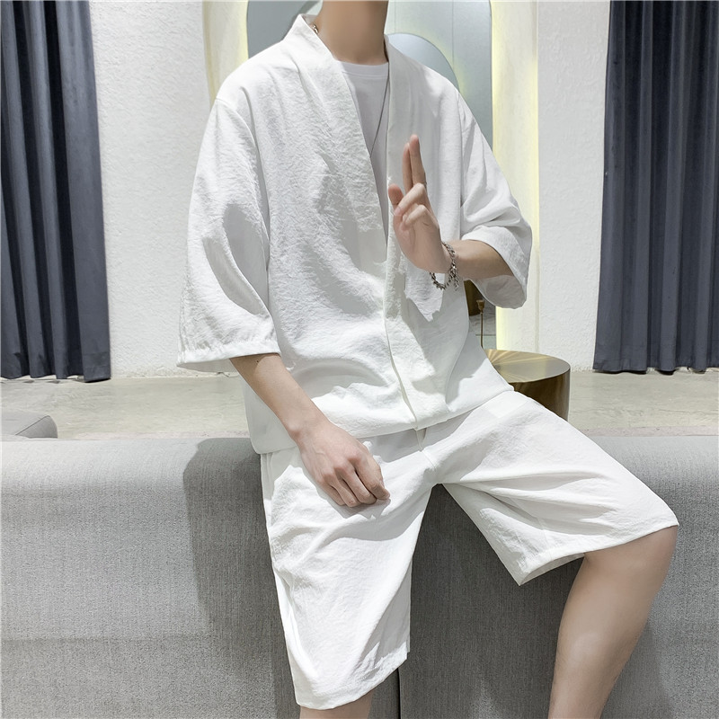 TZ01-P65夏季男士V领短袖七分袖T恤运动套装大码短裤冰丝透气,男装休闲套装,电商B369（原A024）