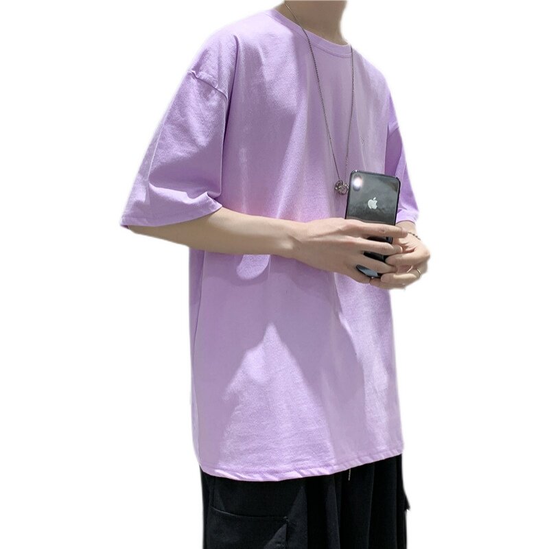 T100短句夏季男士糖果色短袖T恤宽松休闲半袖上衣,男装T恤,电商B369（原A024）