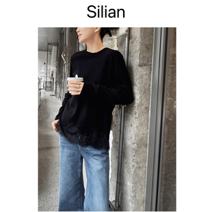 重工蕾丝拼接｜羊毛混纺｜轻柔亲肤｜内搭叠穿｜精致下摆长袖 T恤