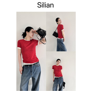 Tee ｜撞色双层两件套｜轻薄短袖 26春夏Miu系绝美面料｜修身 正肩款