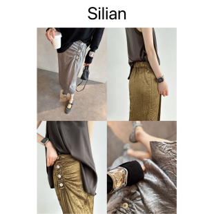 Silian｜弹力日本进口100%醋酸｜粼粼光泽自然皱感｜重工显瘦半裙