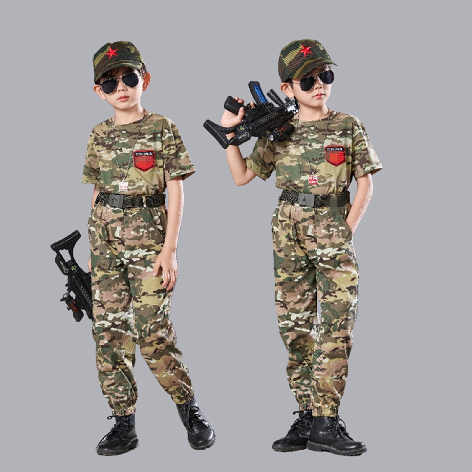 儿童迷彩服纯棉短袖夏季男孩特种兵套装军装男童警官衣服军训服装