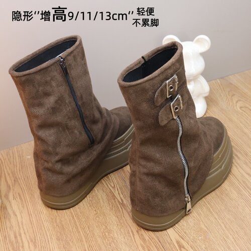复古裤管靴女内增高13CM爆款