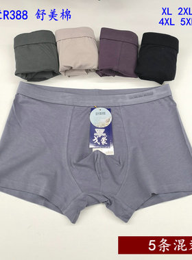 戈蒙R388青年中年纯色平角内裤3D无痕舒美棉弹力棉四角裤 5条混装