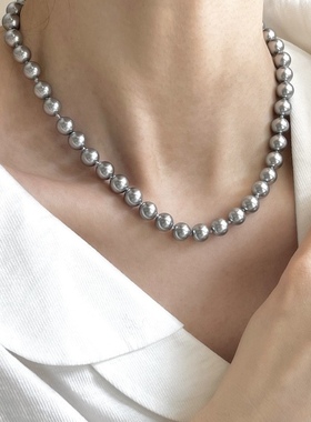 施家真多麻清冷银灰色倪妮同款珍珠项链轻奢毛衣链ins高级锁骨链