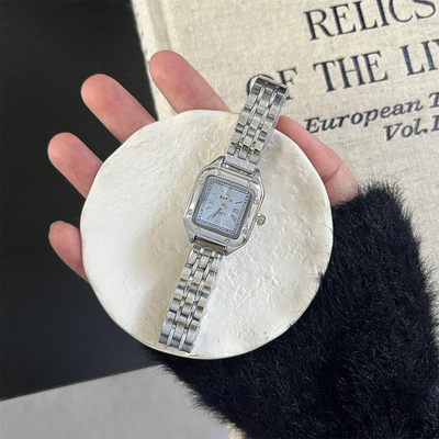 碎冰蓝罗马刻度数字小方块手表女