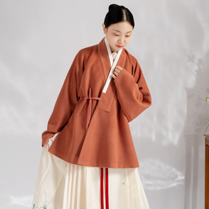 松塔汉服 毛呢羊绒羊毛保暖对穿交弓袋袖短袄秋冬女款明制对交穿