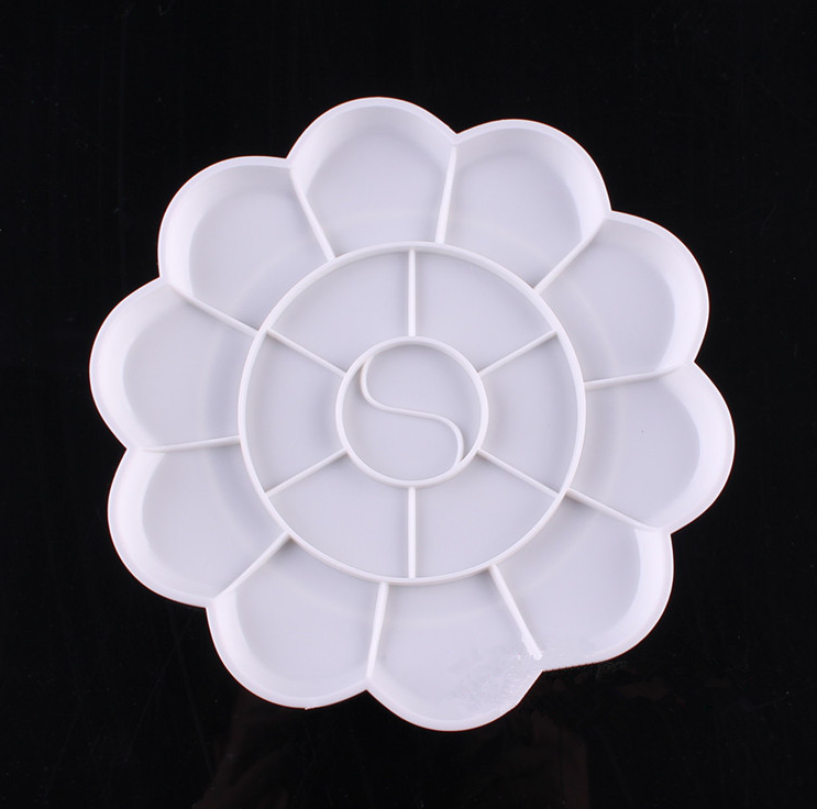 颜料盒调色盘大号 梅花圆形12格大号塑料美术用品调色盘