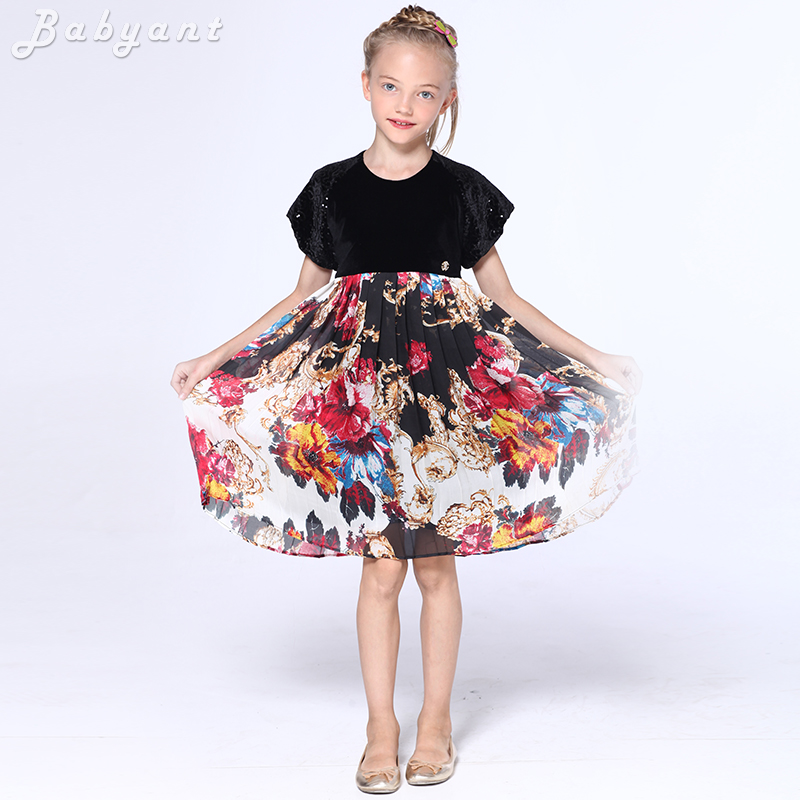 二五折高端黑色丝绒拼印花礼服裙