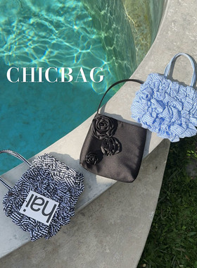 英国小众设计hi褶皱条纹格子手提包 韩系甜美辣妹复古方包ins超火