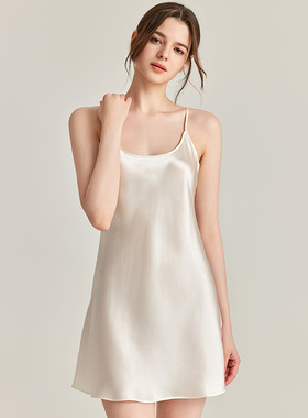 GP夏季新款100%桑蚕丝吊带睡裙性感白色真丝睡衣女高级丝绸家居服