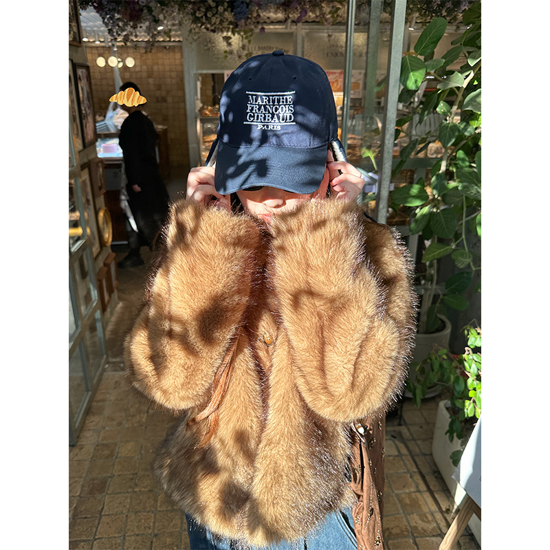 WANNANKE 琥珀焦糖 柔软仿貂环保皮草短款皮毛一体毛毛外套