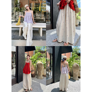 WANNANKE  梨花小隐 夏季呼吸感刺绣小花朵飘逸阔腿裤气球裤