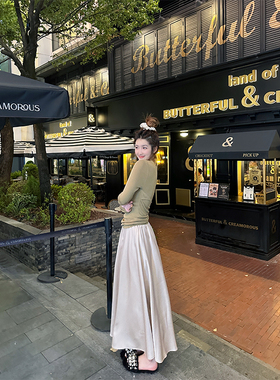 WANNANKE 奢感缎面 法式丝滑垂坠感大摆伞裙半身裙