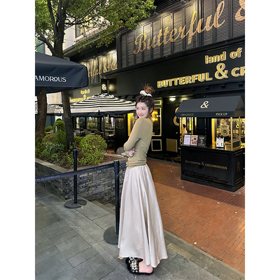 WANNANKE 奢感缎面 法式丝滑垂坠感大摆伞裙半身裙