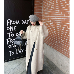 WANNANKE 北国雪夜 斜门襟气质立领高级感双排扣羊毛双面呢大衣